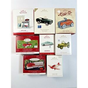 Lot of 8 Hallmark Ornaments - Vintage Cars, Hot Rods, Culver Cadet, Lionel Train